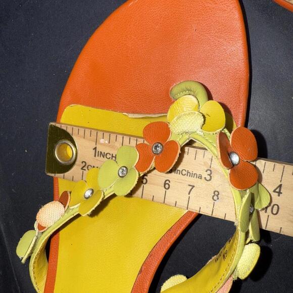 Moda Spana Orange Yellow Kitten Heel Flip Flop Floral Preppy Vintage Y2K Sz 6 - Picture 11 of 15